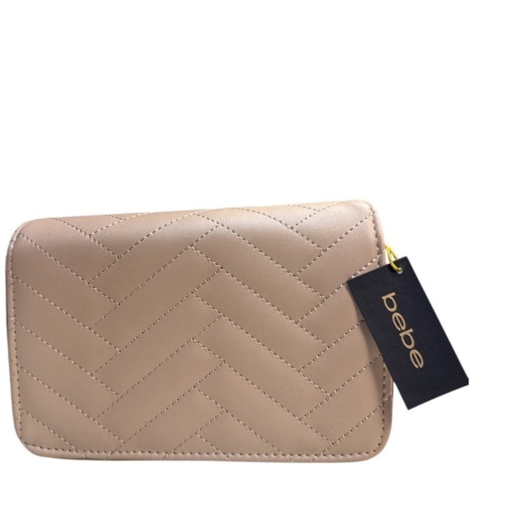 Bebe Los Angeles Sophia Crossbody Small Beige Quilted Bag Purse Chain Strap NWT